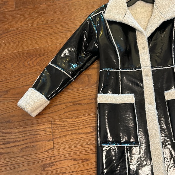 NEW “ HOST PICK” Black Faux Patent leather coat with shearling cuffs! - Picture 5 of 6